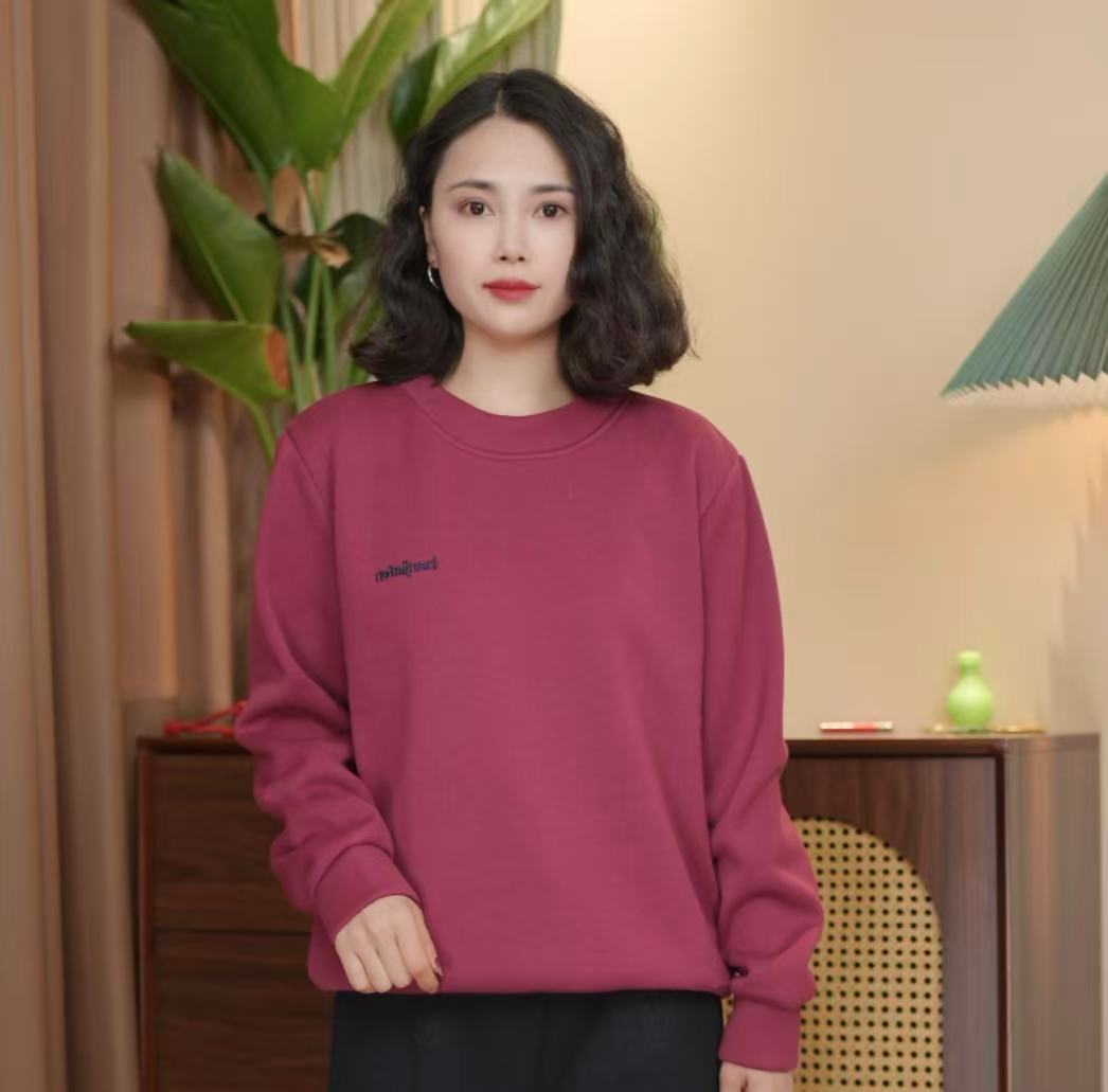 冬季新款加绒加厚圆领休闲卫衣韩版长袖洋气上衣