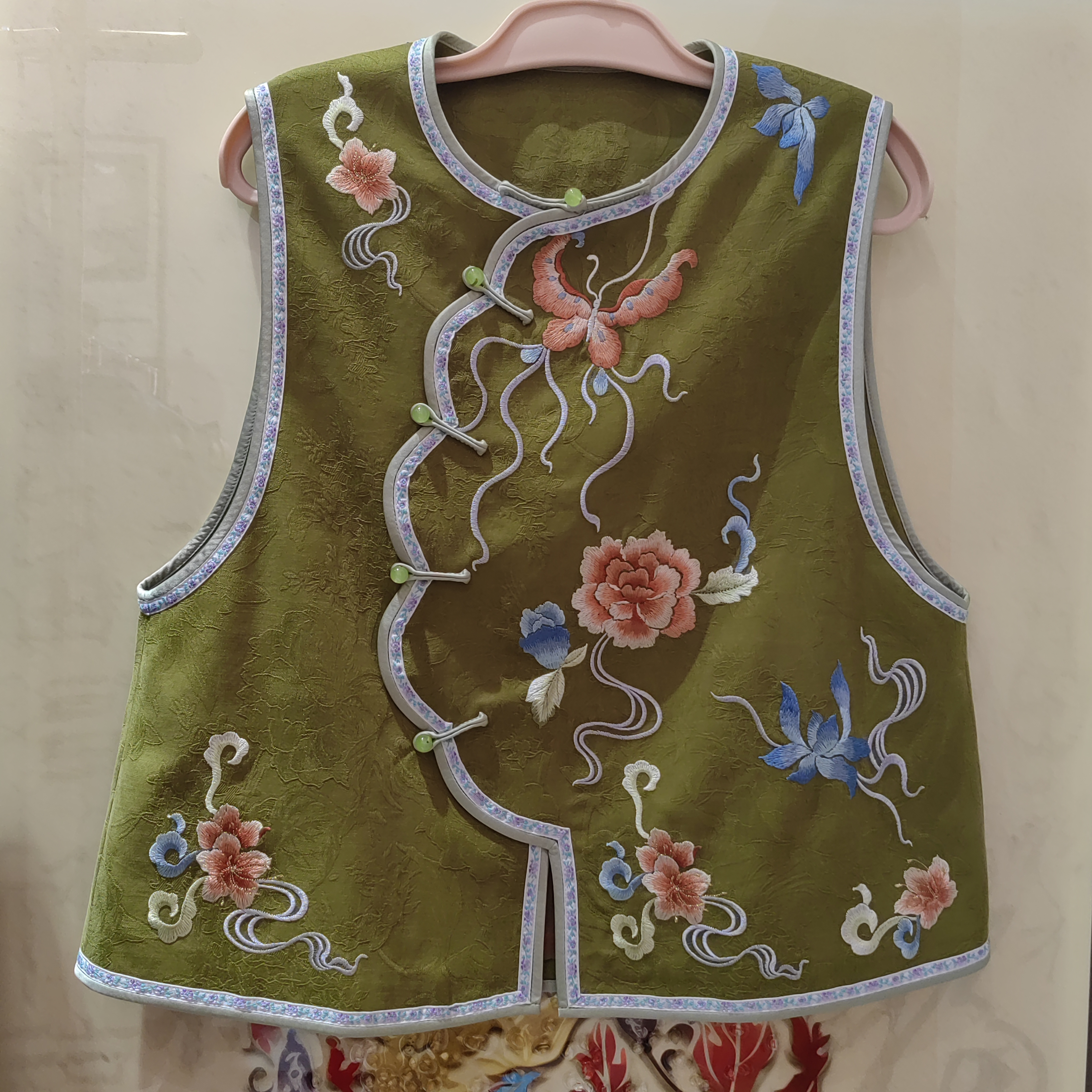 中式复古圆领斜襟香云纱马甲