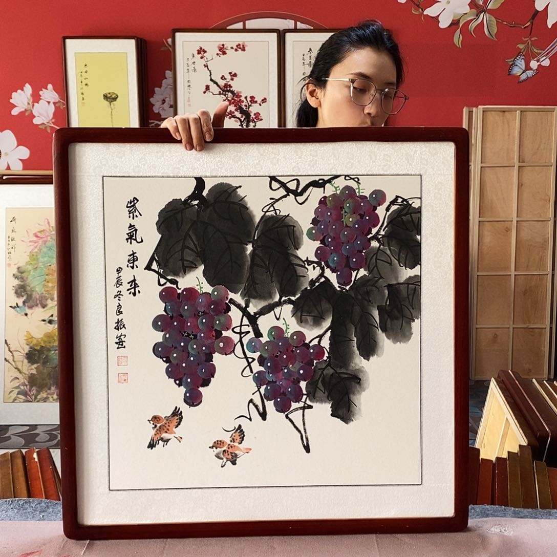 国画手写手绘国画作品62✖️62带框包邮