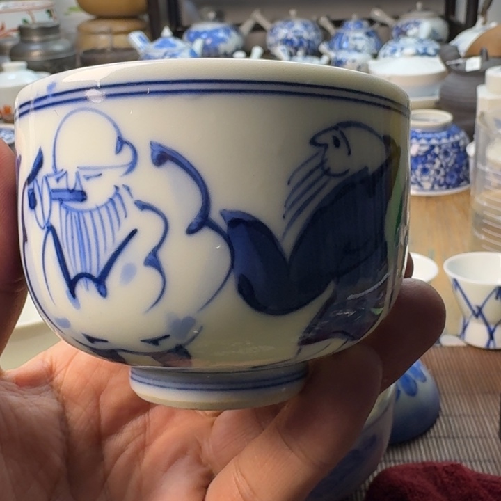 往***烟青花瓷器杯子茶具