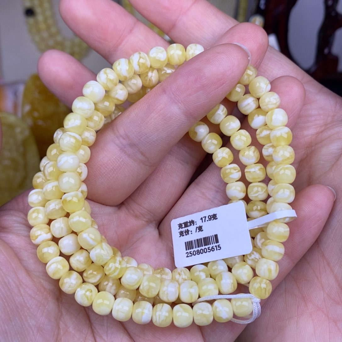 蜜蜡颈饰未镶嵌6精工老型瓷白虎皮纹108