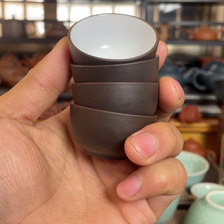 紫砂茶壶黑料白釉杯20cc