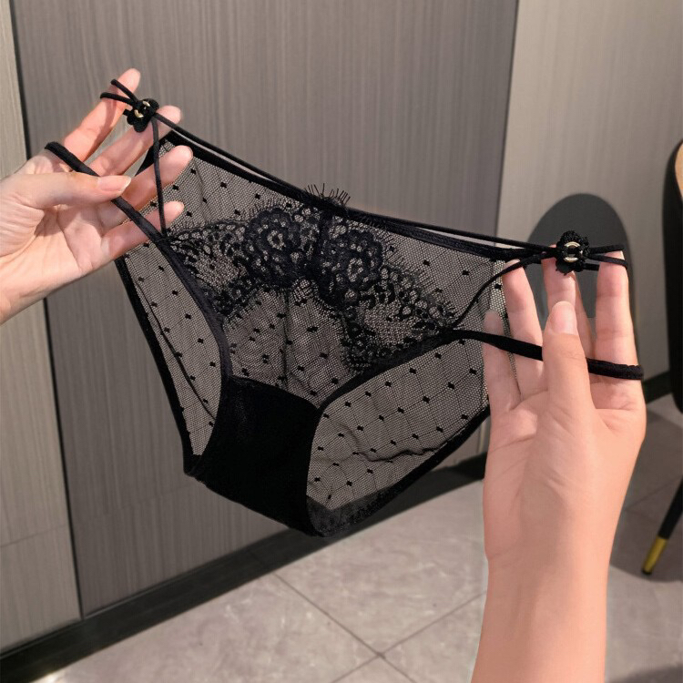 欧美风轻奢性感蕾丝网纱低腰纯欲镂空交叉细带女士三角内裤