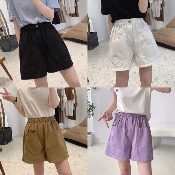 YueBeiLa/月贝拉大码夏洋气百搭直筒短裤高腰纯色阔腿大口袋短裤
