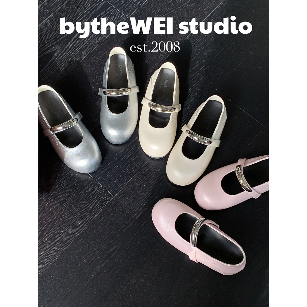 bytheWEI【蛋壳玛丽珍】鹅蛋内增高玛丽珍鞋珠光一字带单鞋女鞋瓢鞋