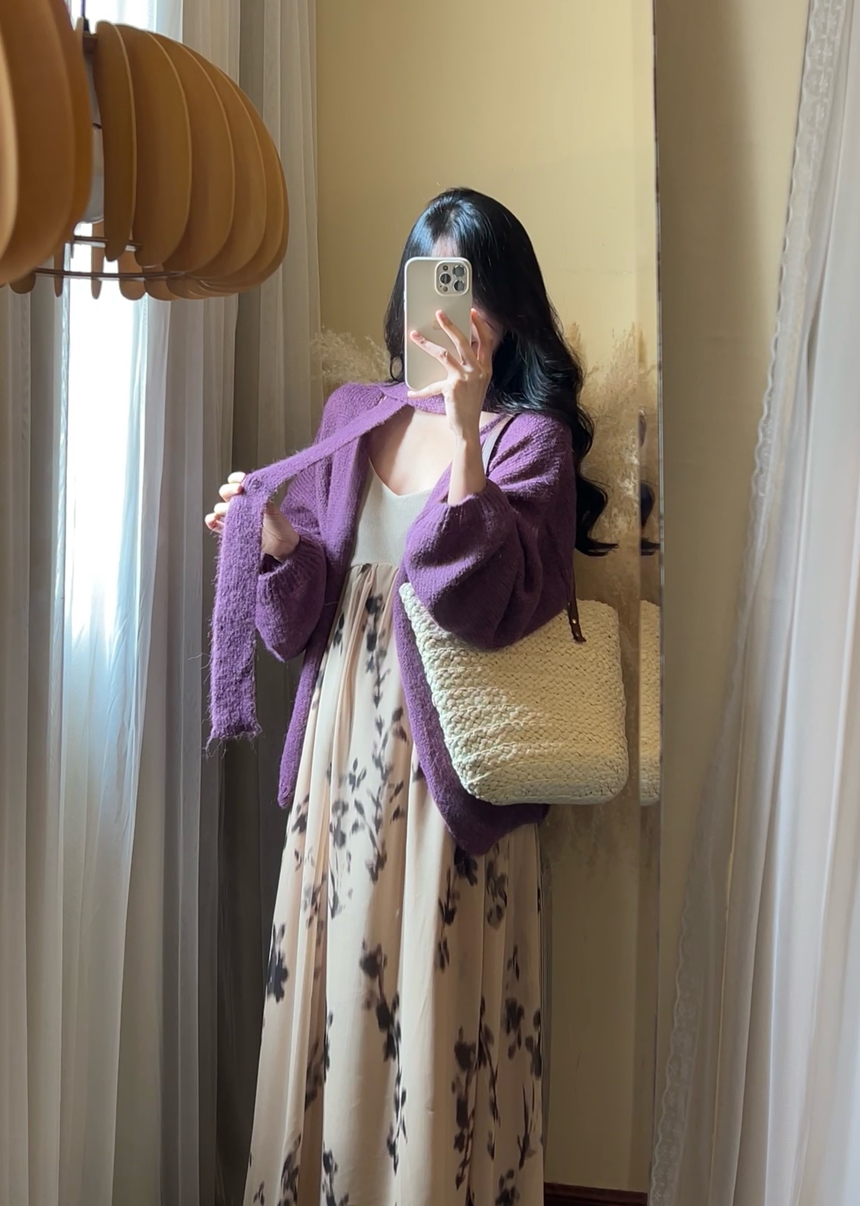 【ROUROU】柔珠小姐｜高级感法式复古撞色印花吊带连衣裙+开衫套装