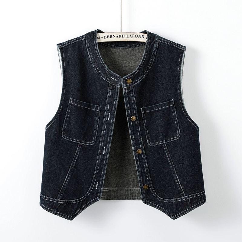 时尚外穿休闲马夹圆领春秋大码百搭薄款风显瘦牛仔马甲坎肩女装潮