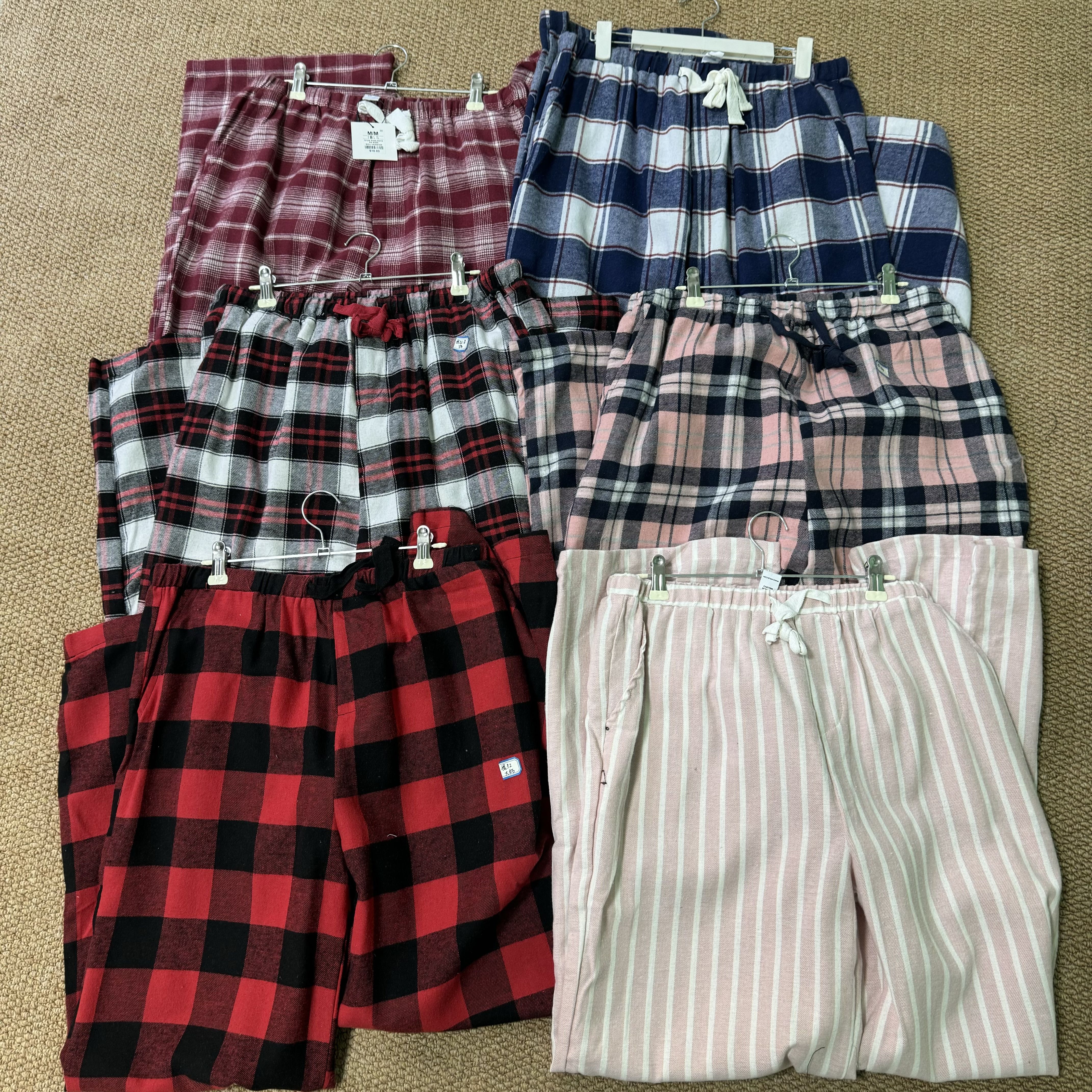 E/磨毛格子条纹裤抽腰松紧NO退换