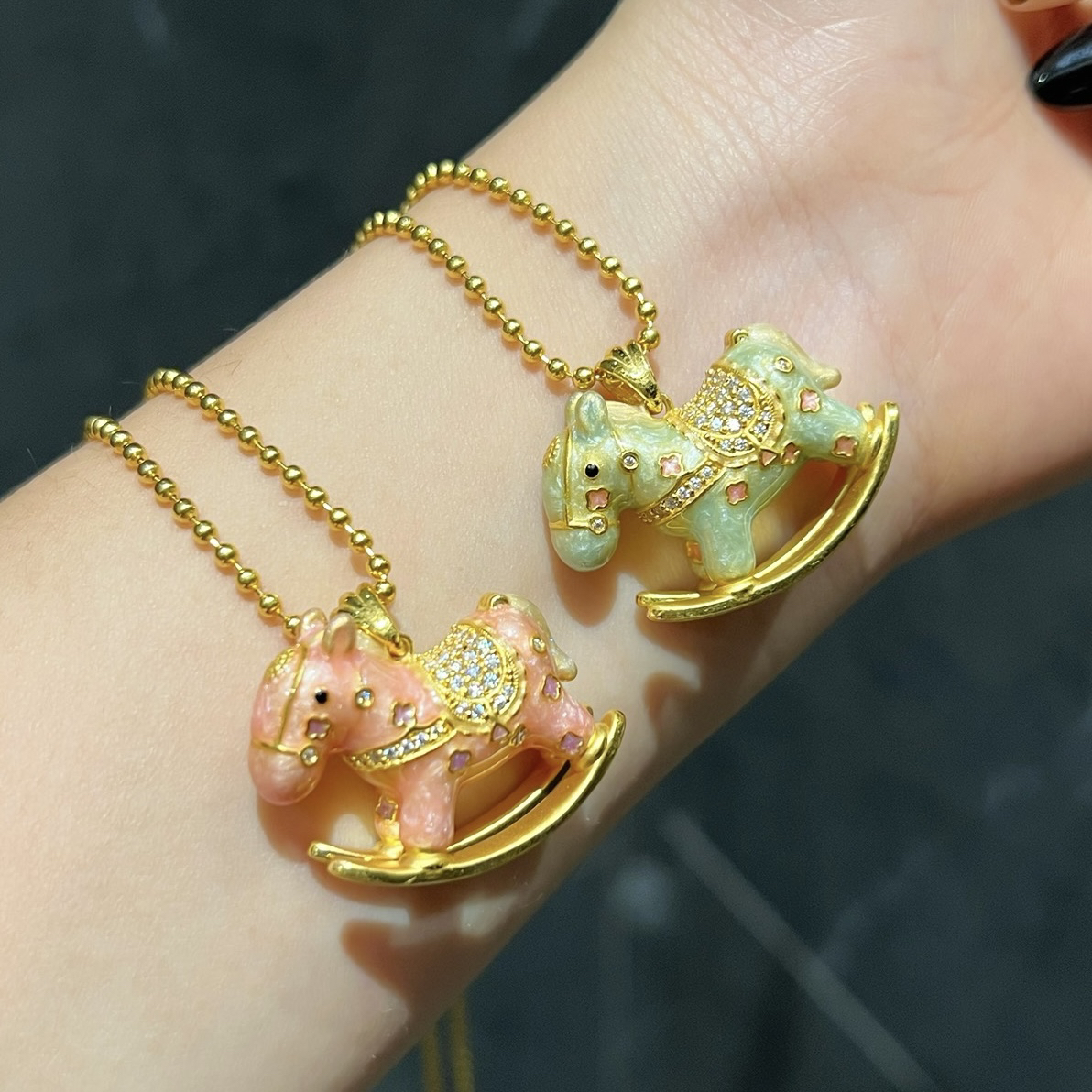 足金999潮玩木马吊坠5D黄金挂坠