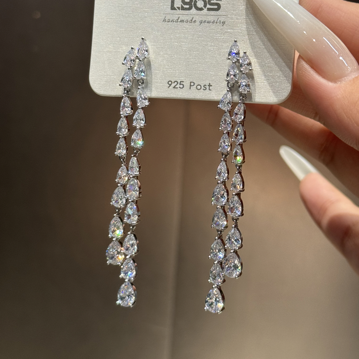 铜合金锆石耳饰 长款流苏女高级感超闪小众轻奢显瘦气质时尚耳饰