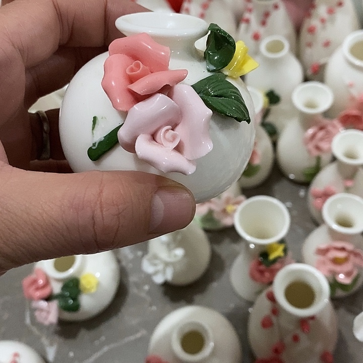 瓷片纯手工陶瓷花摆件瑕