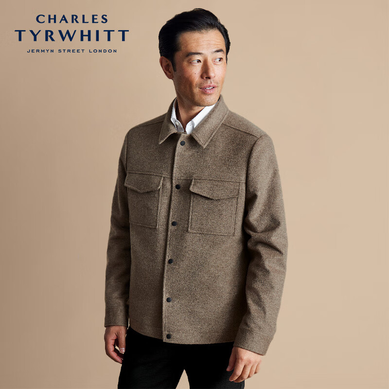 CHARLES TYRWHITT燕麦色纯羊毛哈灵顿夹克西服