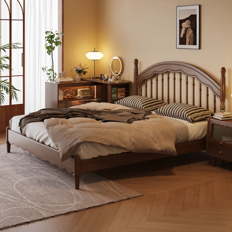 新中式复古实木床现代简约双人床家用主卧室造型温莎床