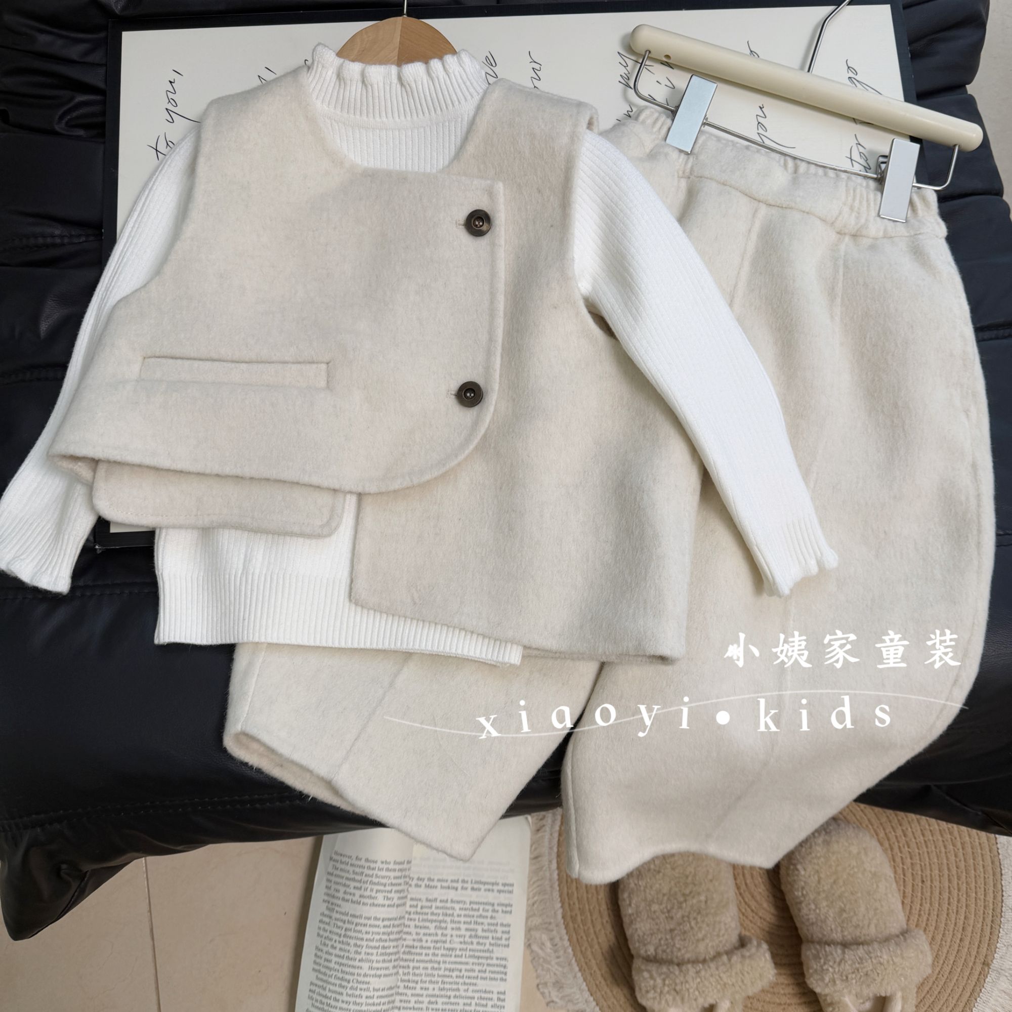 韩版2026春秋新款女童童装马甲套装洋气毛呢儿童裤子呢子两件套潮