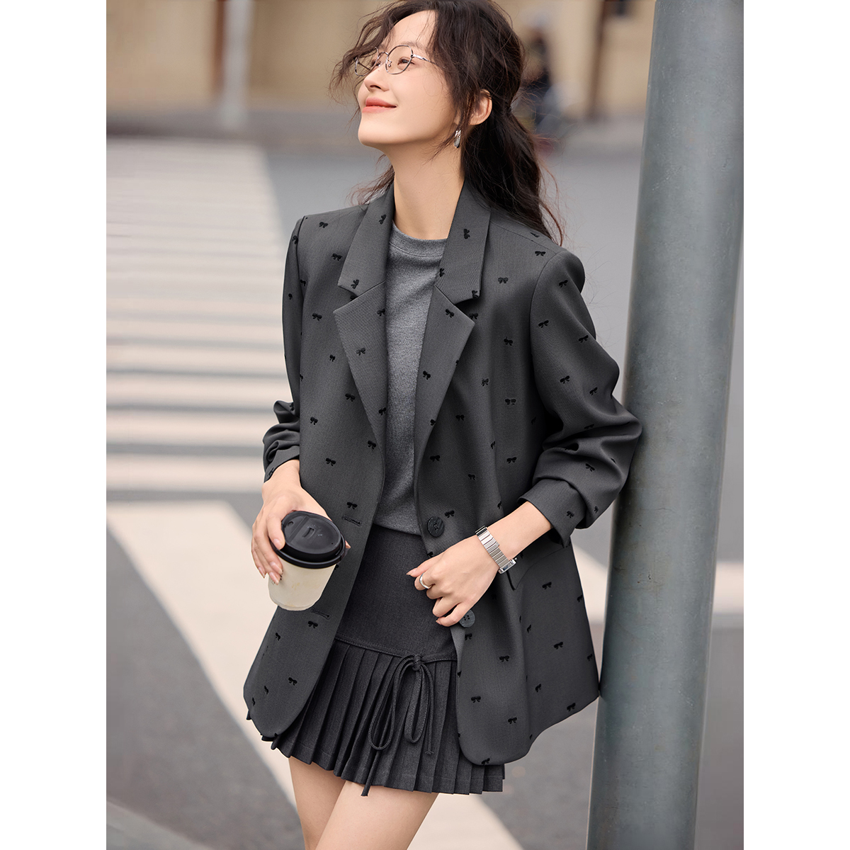 沫晗依美韩版减龄蝴蝶结西装外套25春季新款小个子少女风休闲西装