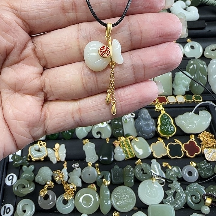 和田玉银S925镶嵌吊坠(不含链)