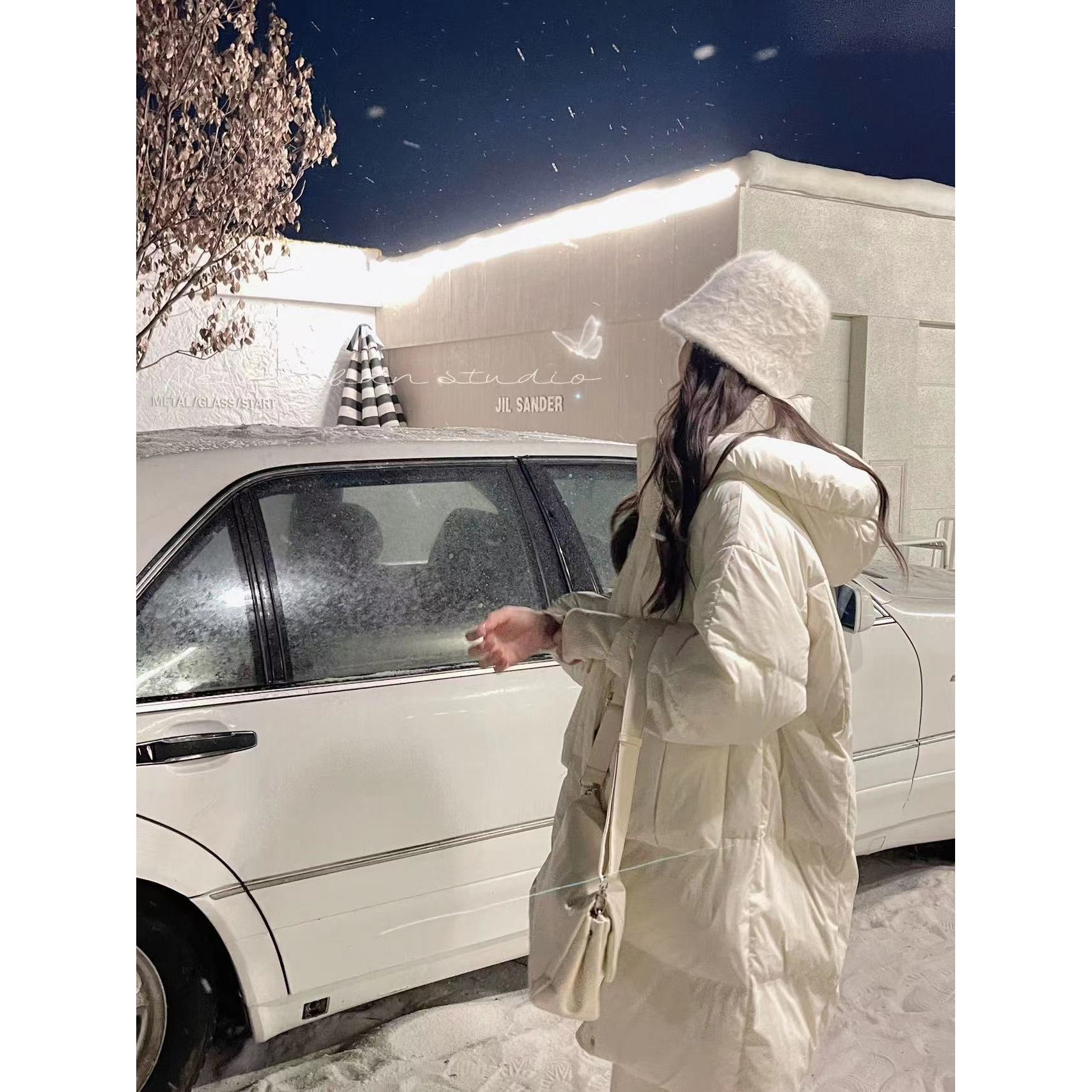 美老板 冬季韩版加厚连帽长款外套