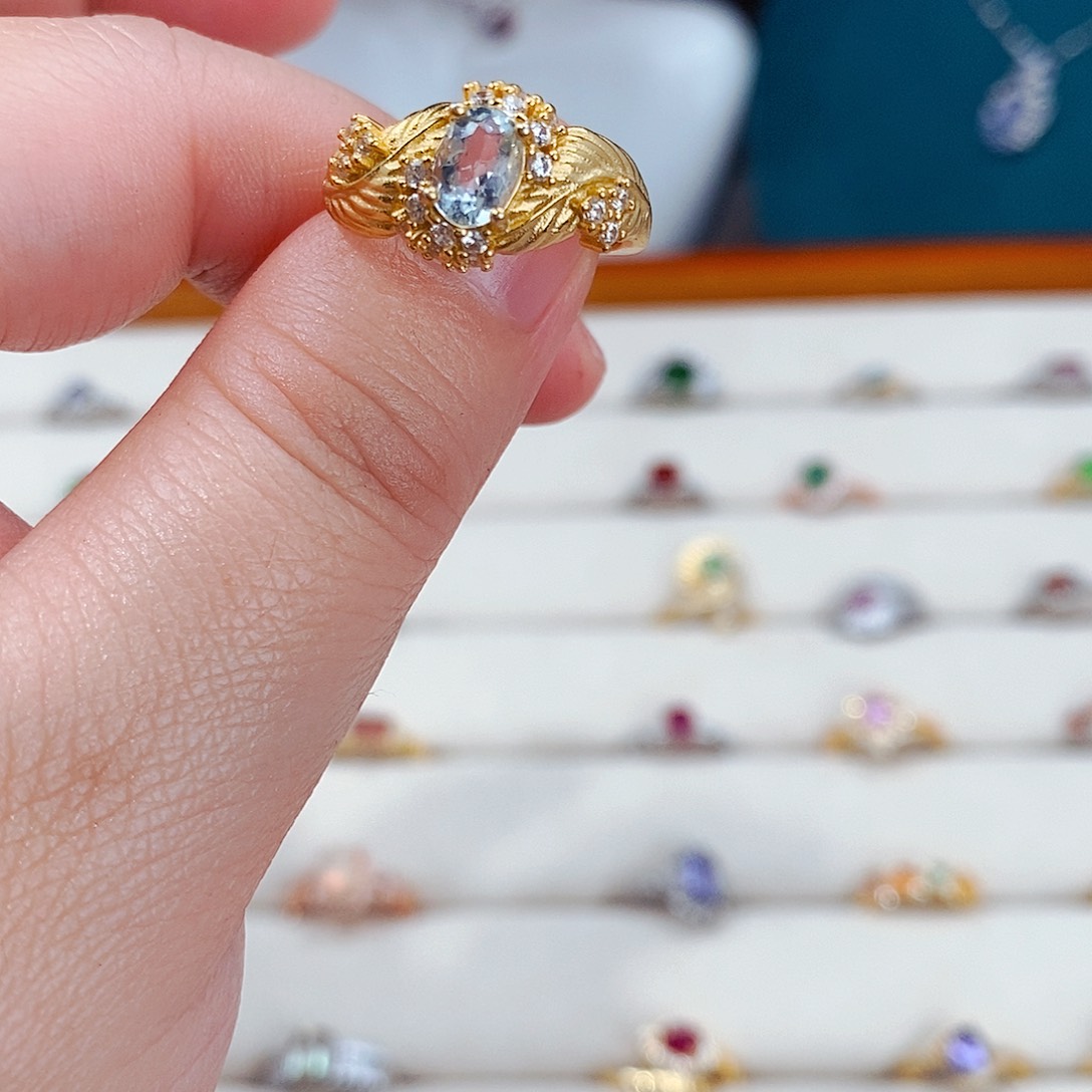 海蓝宝石戒圈银S925镶嵌