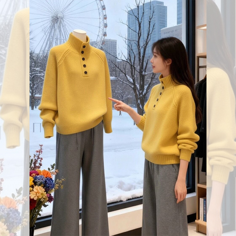 独特漂亮内搭高领小衫黄色毛衣女装秋冬季打底针织衫洋气高贵上衣