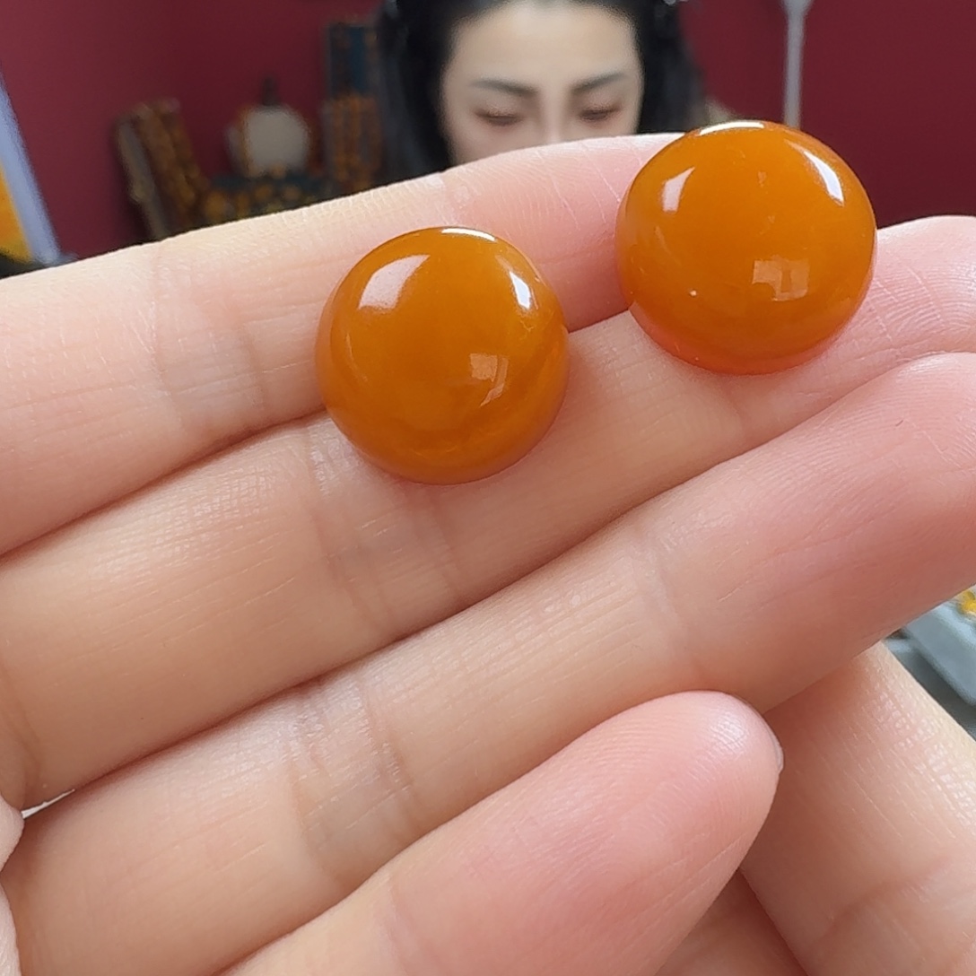 蜜蜡银S925镶嵌耳饰耳钉