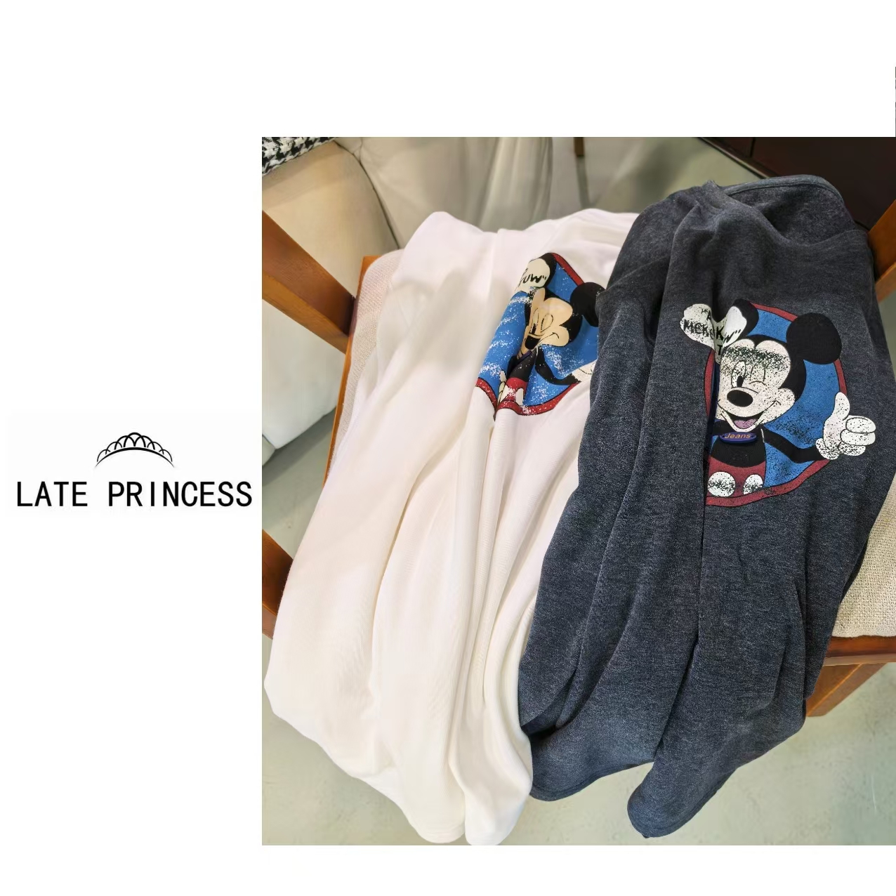 LATE PRINCESS 【卡通老鼠】冬装新款百搭时尚磨毛加厚款打底衫