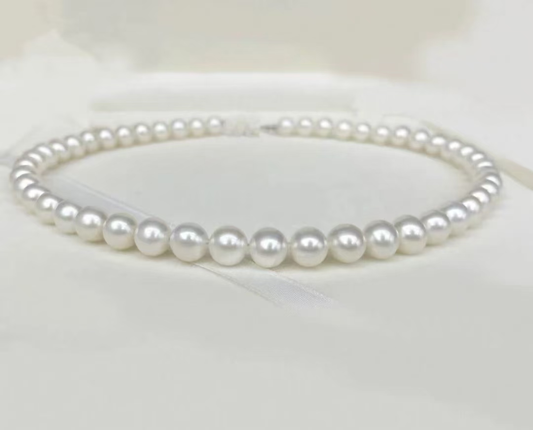 DF081【小嫦娥无核】淡水白色珍珠项链8-9极微瑕（带大证）