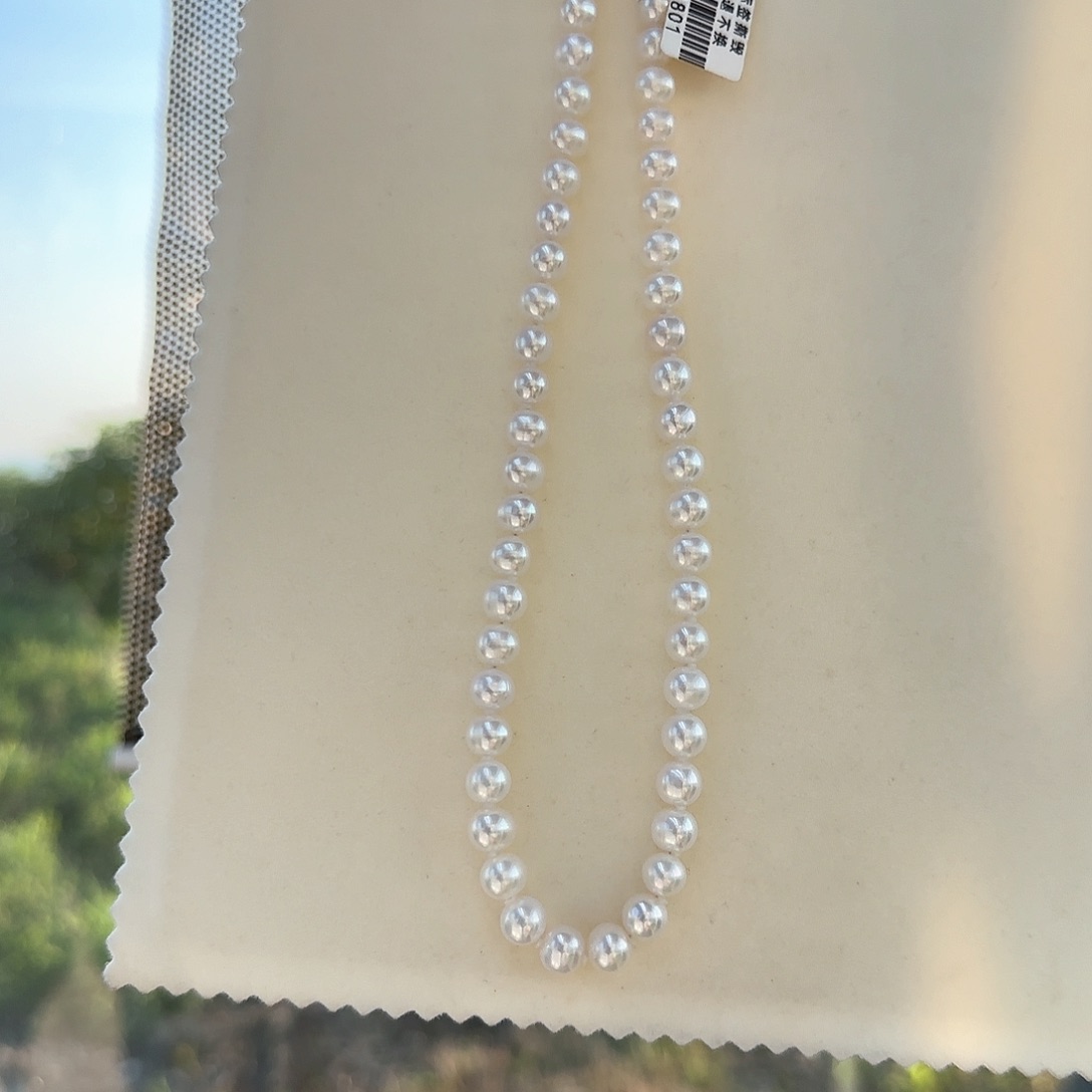 淡水珍珠银S925镶嵌颈饰7-8无核极光镜面正圆炫彩白亮