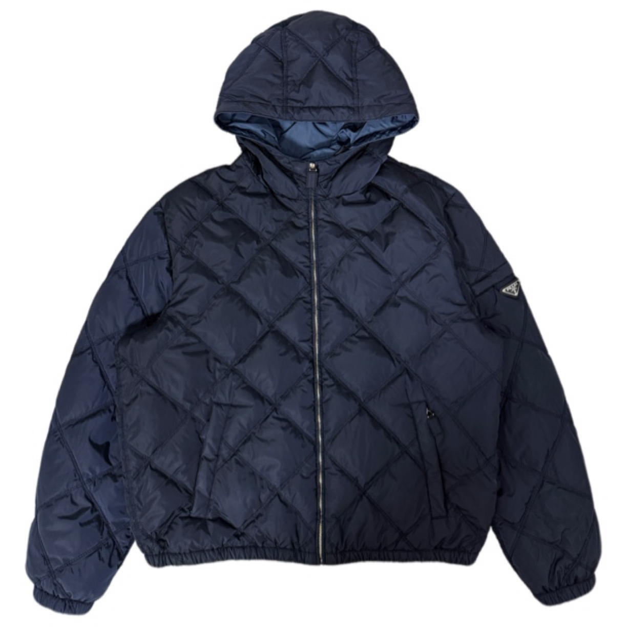 99新 Prada/普拉达 藏青色手臂钢标经典菱格羽绒服50码