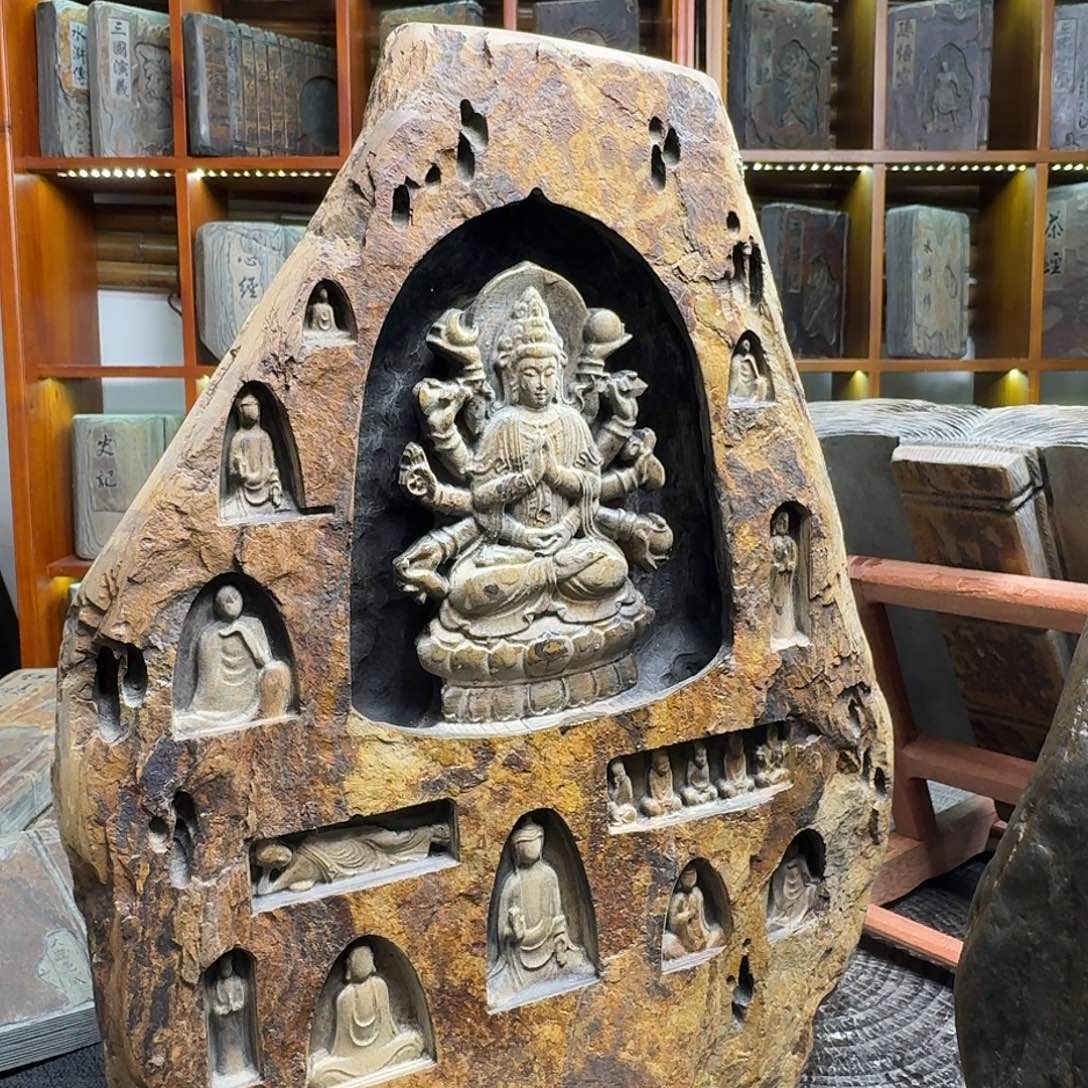 歙砚石刻倒流香摆件