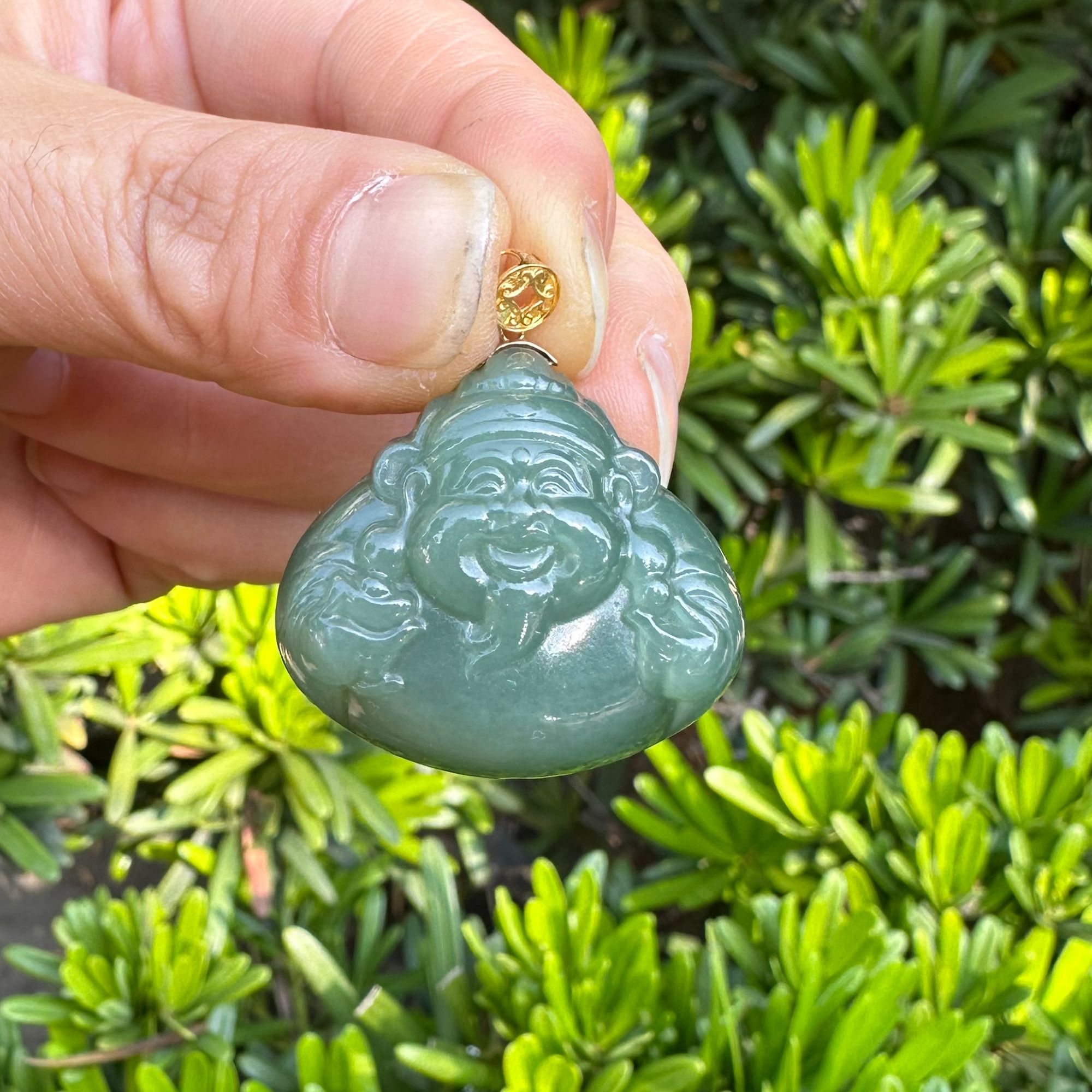 和田玉财神爷吊坠30尺寸厚装款俄料粉青