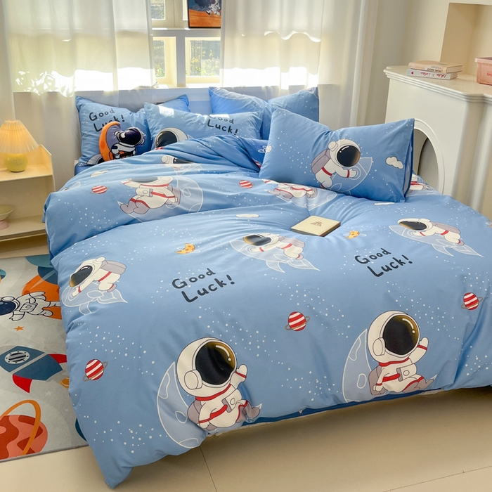 宇航员纯棉卡通四件套可爱被套床单单人床被罩儿童太空全棉三件套