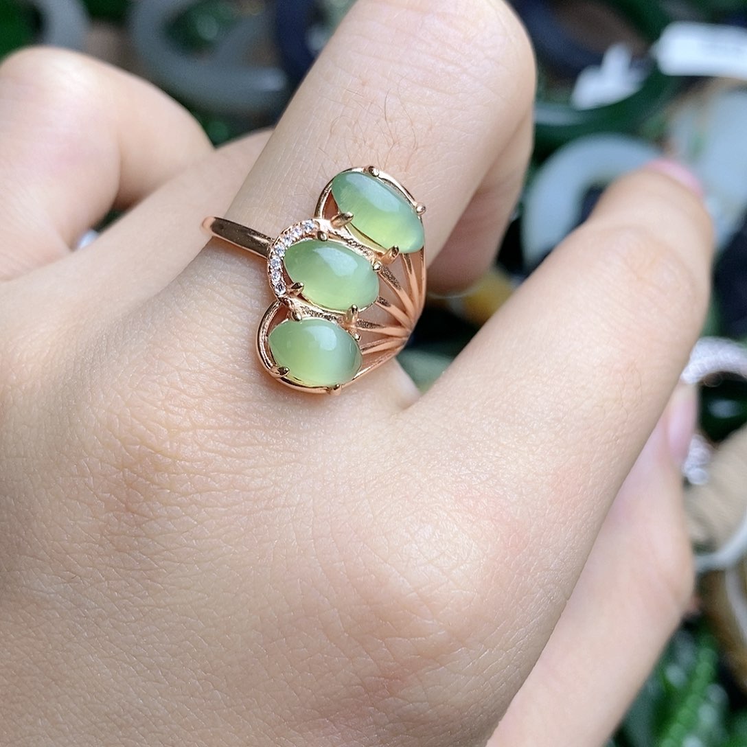 和田玉（碧玉）戒指银S925镶嵌