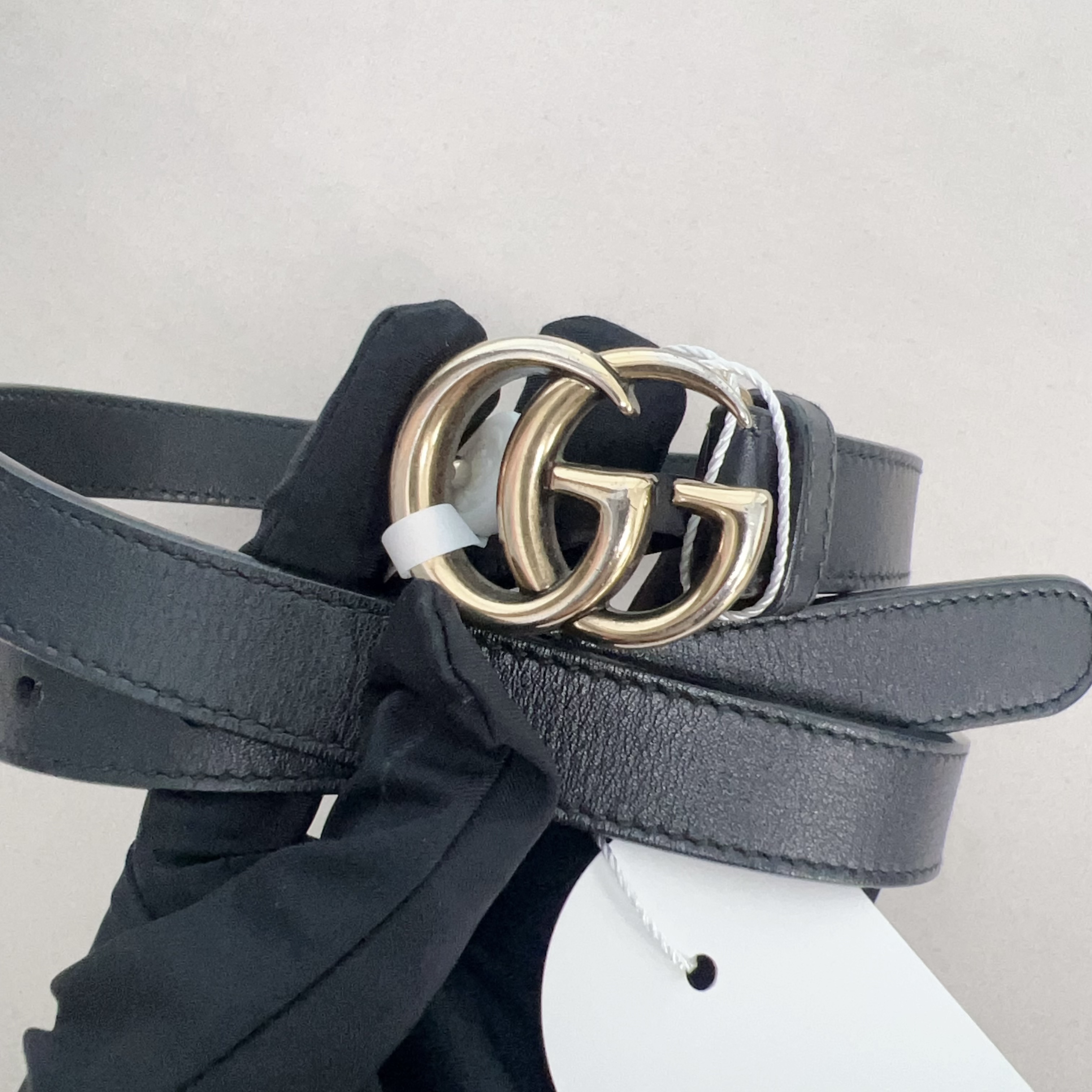 95新 GUCCI/古驰 双G腰带80*32黑金/251012ZZYYQ65