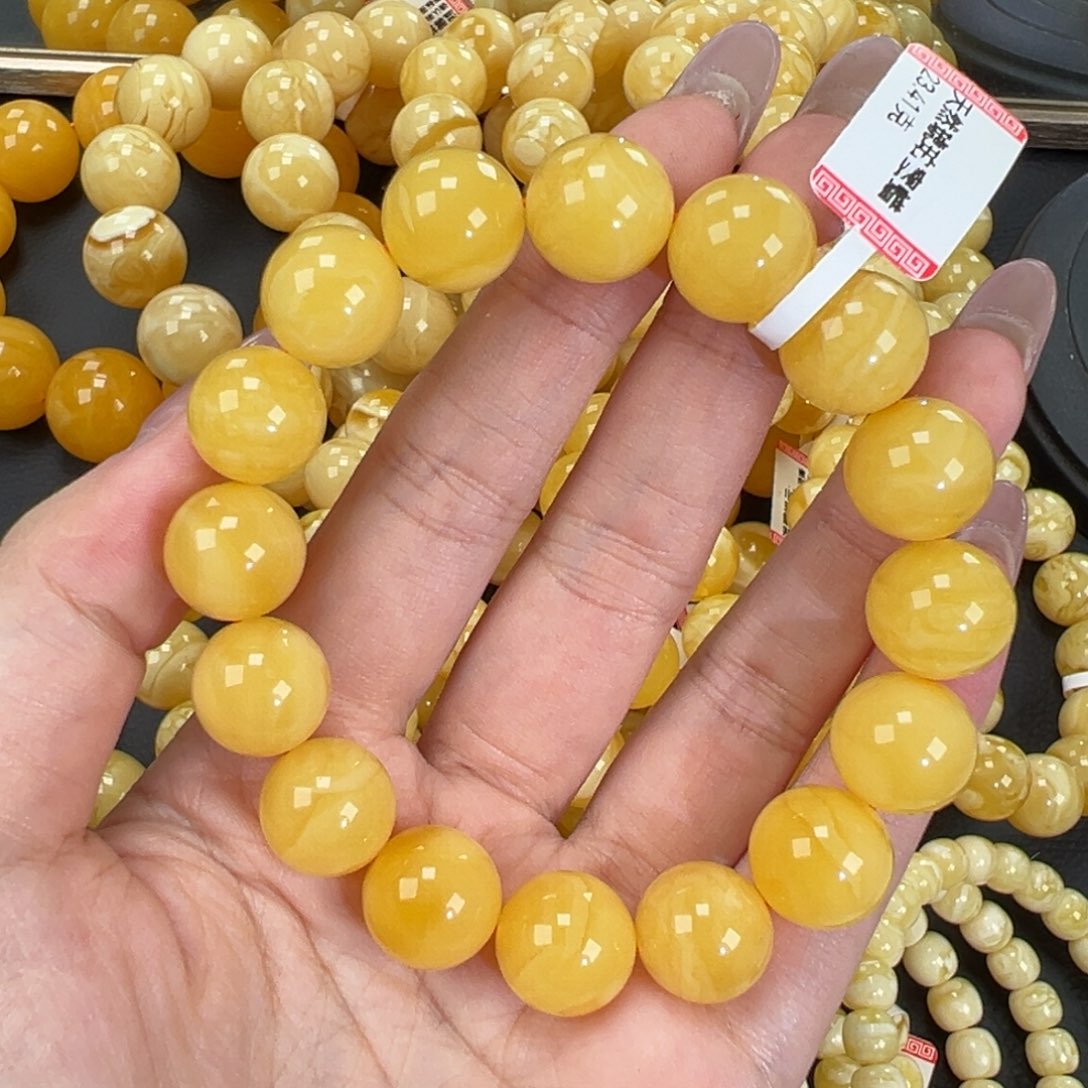 琥珀未镶嵌手链23.4焦皮鸡油黄