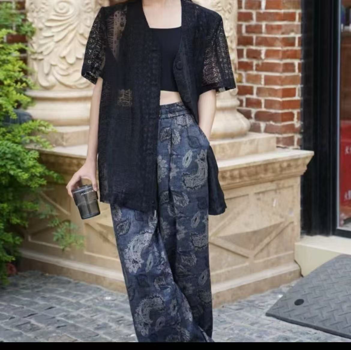 《芳言推荐》夏季新款复古港风宽松拖地裤83085