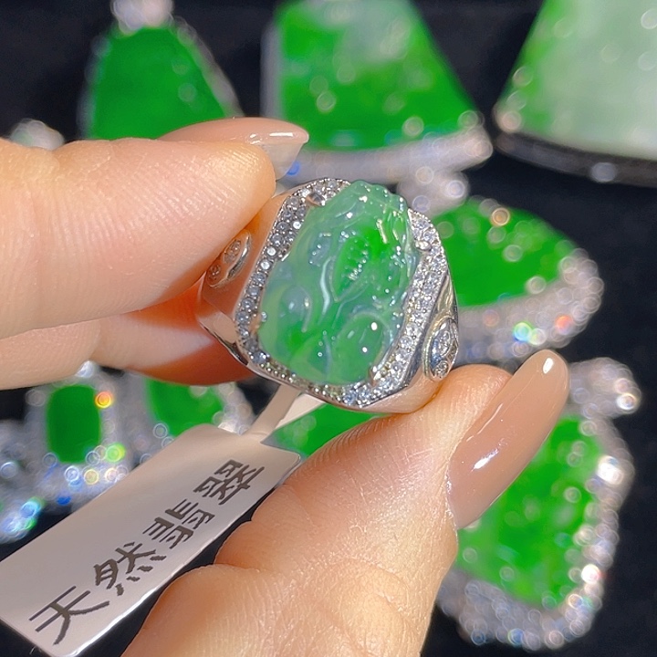 翡翠银S925镶嵌戒指翡翠