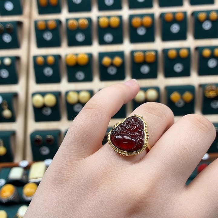 琥珀银S925镶嵌戒指