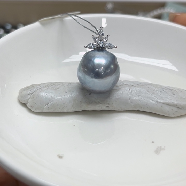 银S925镶嵌吊坠(不含链)海水珍珠14-15mm10号