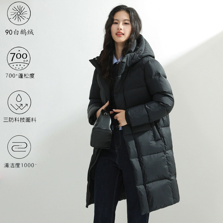 2025年冬季新款韩版中长款加厚连帽鹅绒服