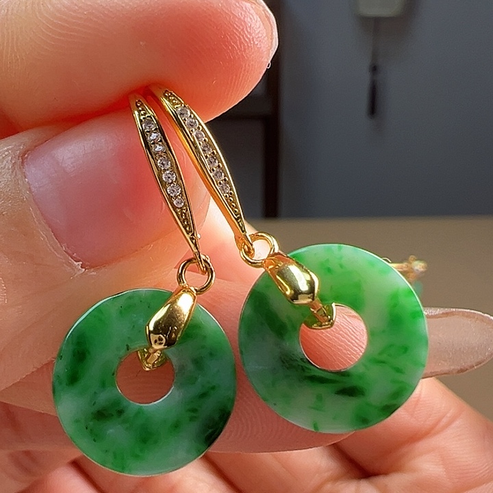 翡翠耳饰银S925镶嵌耳饰