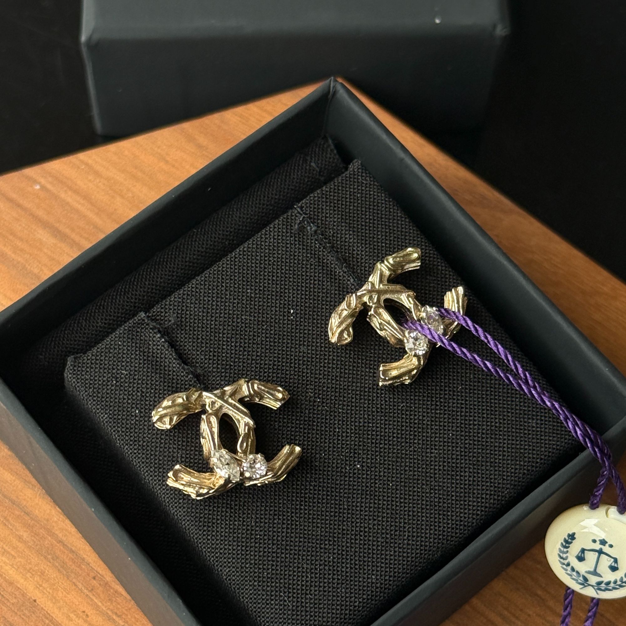 95新 Chanel/香奈儿 Azul-14K双C宫廷风巴洛克钉钻耳钉44449