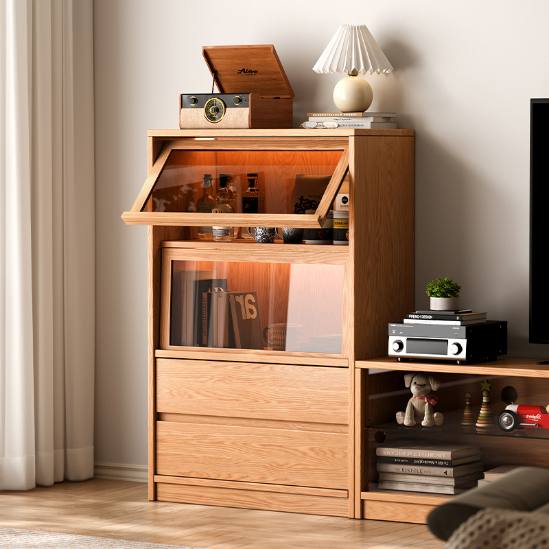 全实木电视柜橡木客厅家用现代简约地柜翻斗边柜组合高柜