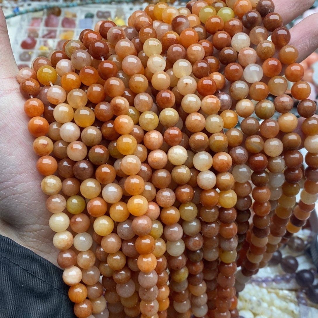 玛瑙/玉髓未镶嵌珠宝半成品一条天然8mm红金丝玉圆珠