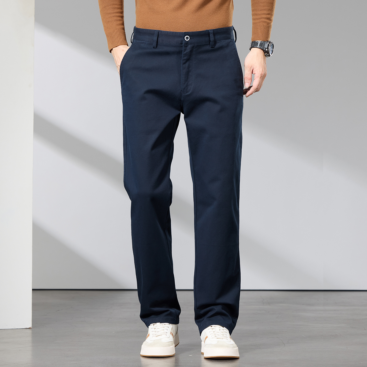 男装长裤冬季加厚款弹力休闲裤男士宽松百搭纯棉直筒裤秋冬男裤子