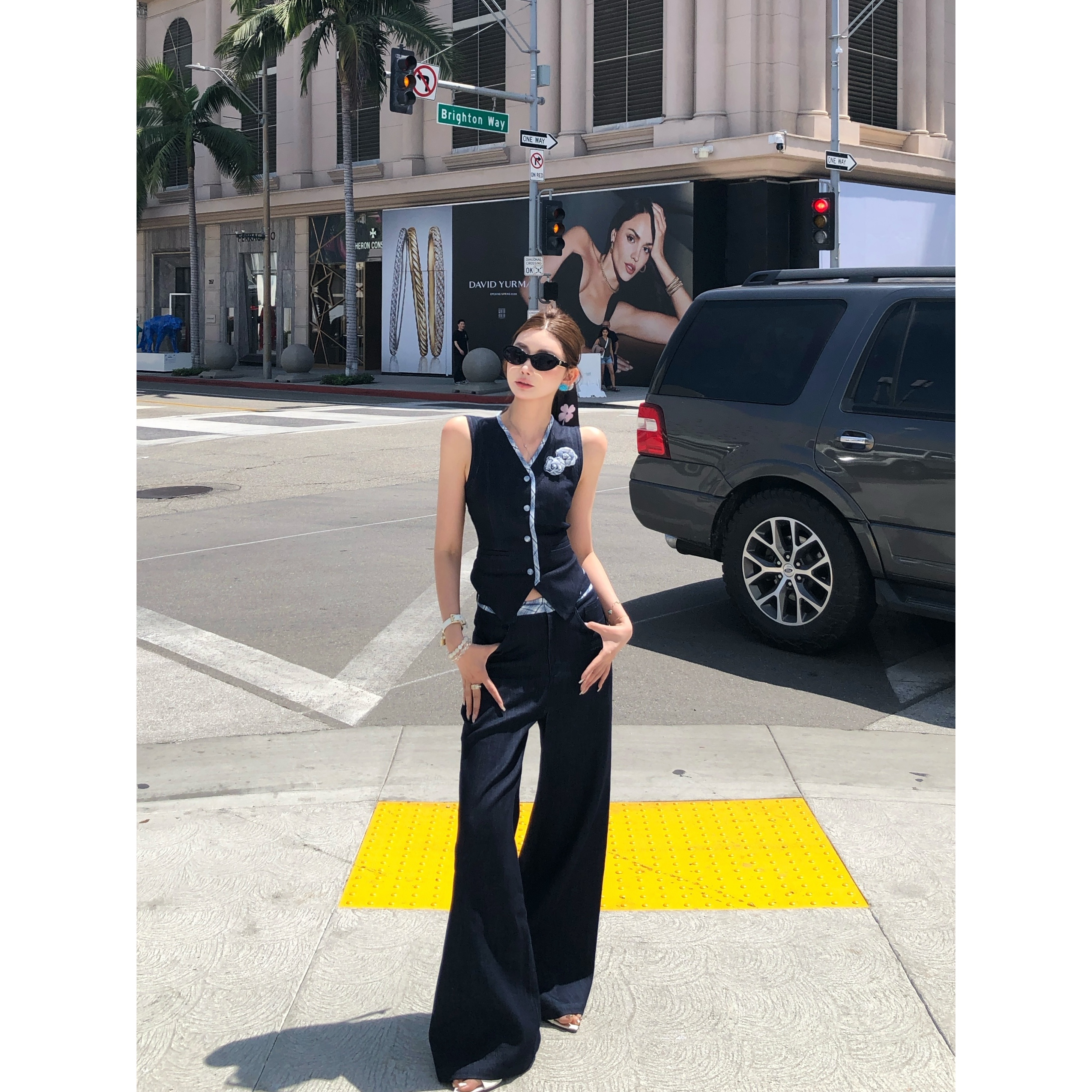 婉君 夏季薄款休闲拖地设计感显瘦阔腿牛仔裤LWJ25B2TZ1883