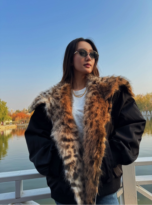 大衣保暖翻领女装棉衣厚款豹纹常规款棉服