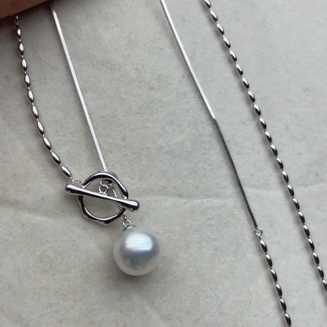 海水珍珠银S925镶嵌颈饰X130