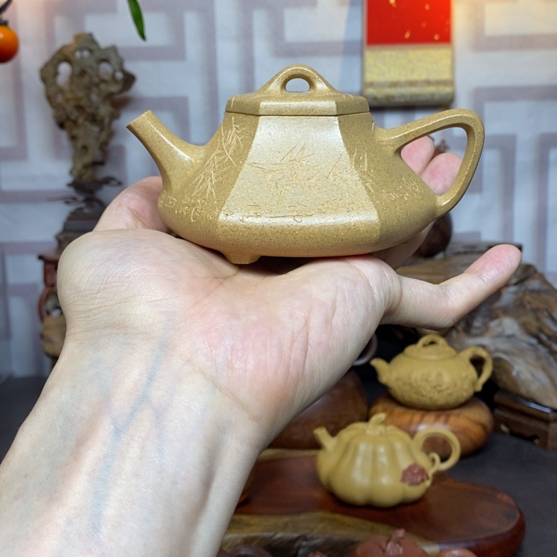 茶壶紫砂紫砂茶具老段六方文瓢