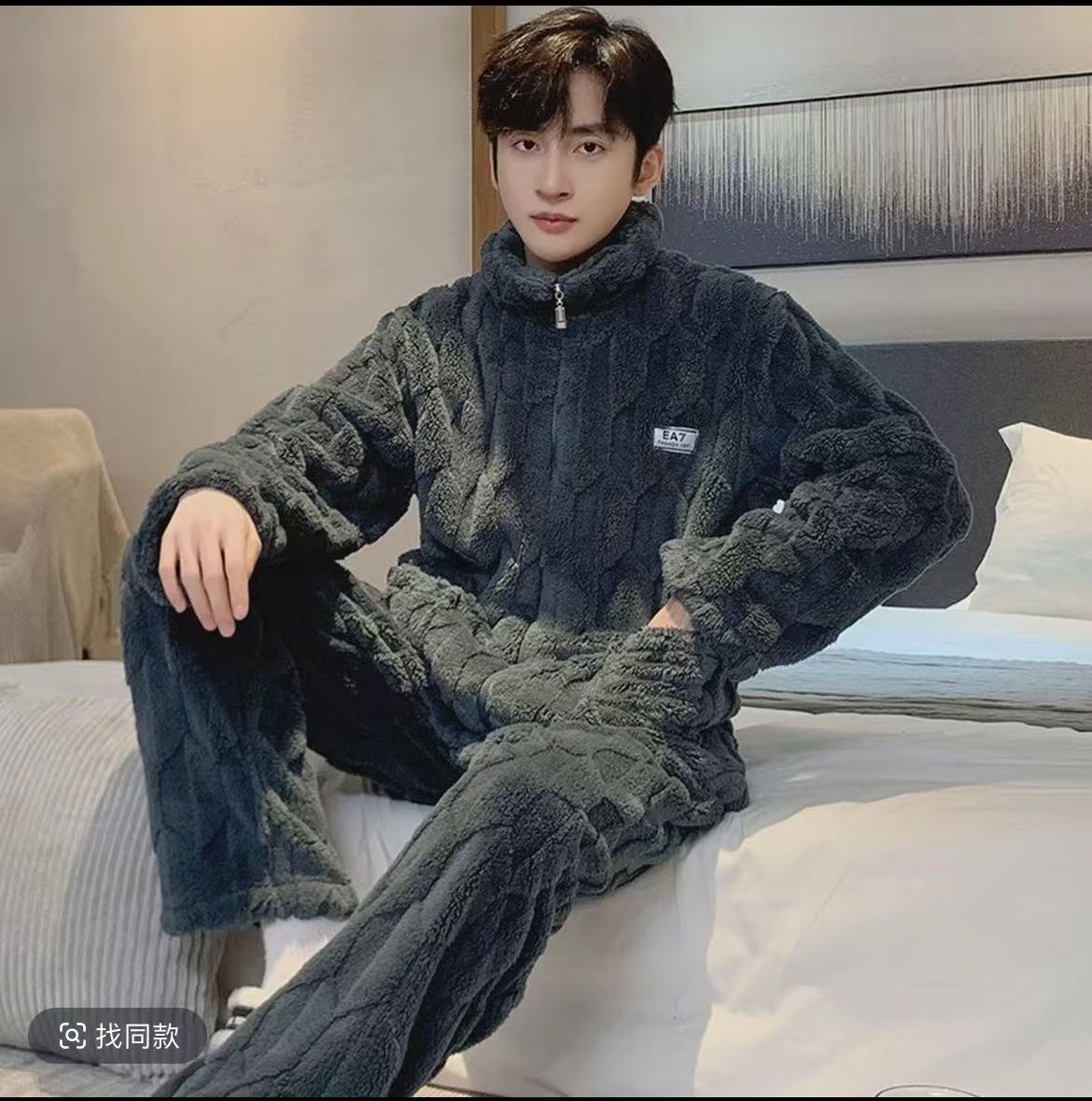 睡衣男珊瑚绒秋冬季加绒加厚2025新款冬天保暖法兰绒家居服套装