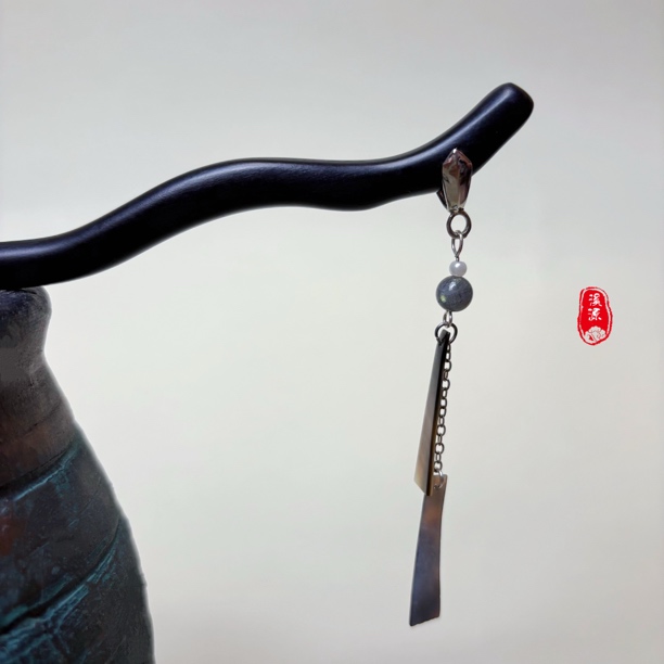 新中式黑檀木蝶贝流苏发簪高级感古风盘发头饰